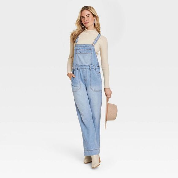 Universal Thread - Universal Thread Women's Wide Leg Denim Overalls F Light Wash - Picture 3 of 3